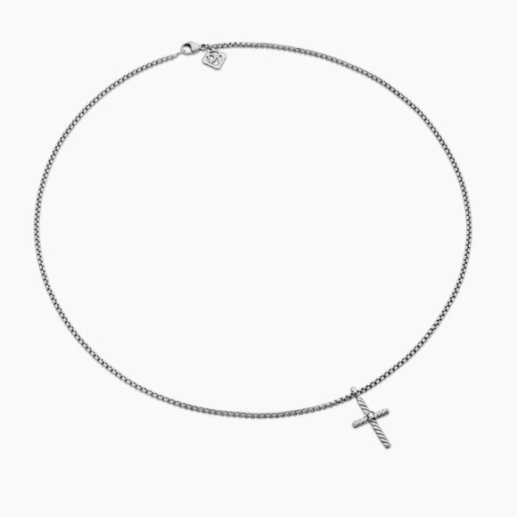 Classic Cable Cross Necklace with Center Diamond 16inch - Picture 6 of 10